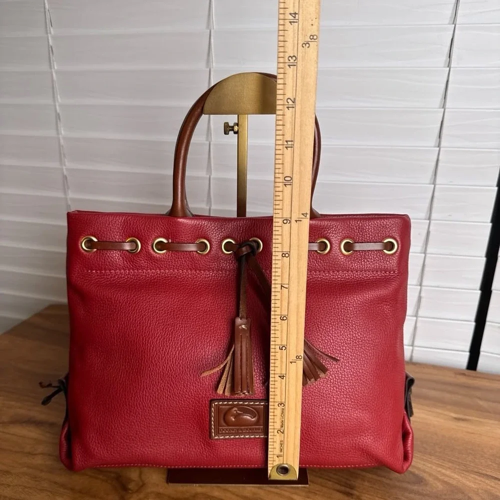 Dooney & Bourke Wakefield Tassel Tote Bag Red Brown Trim Pebble Leather